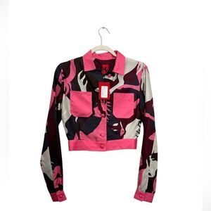 NWT FERRARI 100% silk cropped button down jacket